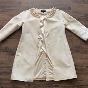 Talbots topper coat cream color bead collar